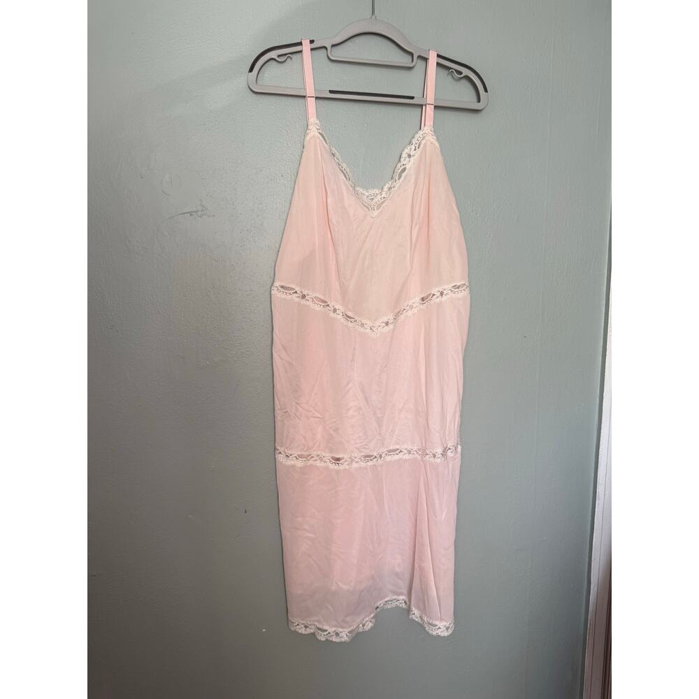 Lane Bryant retro pale pink slip dress white floral lace cutouts